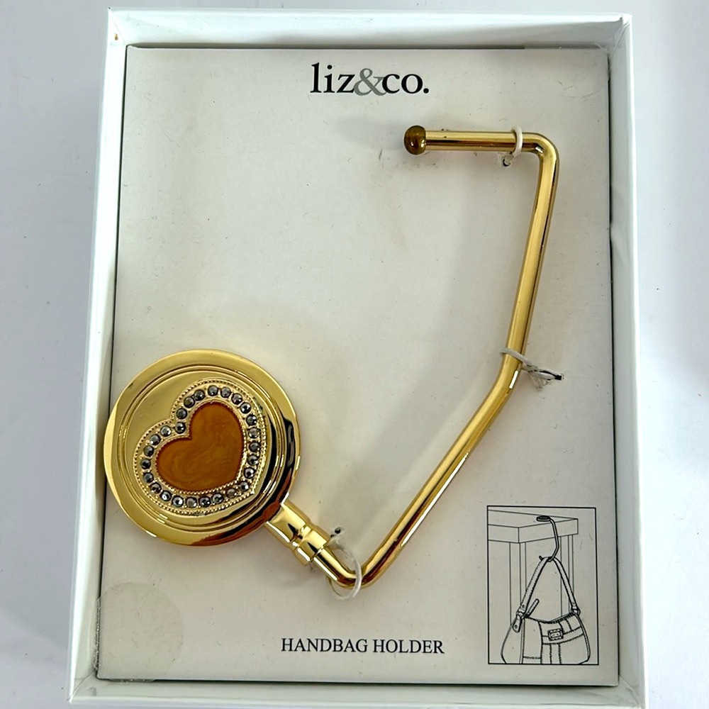 Liz & Co NIB Embellished Orange Heart Shaped Handbag Gold Tone Holder Hook